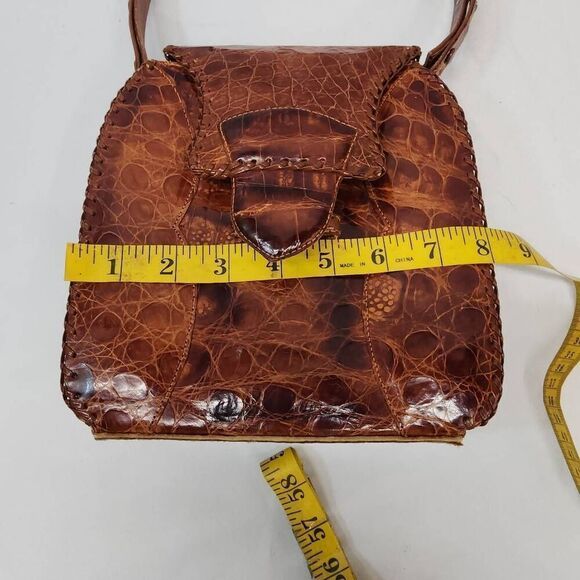 Vintage Genuine Alligator Leather Brown adjustable Shoulder Small Handbag - Picture 8 of 13